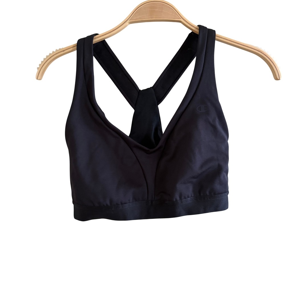 Champion Black Racerback Sports Bra Mesh Detail V-Neck Womens Size Medium